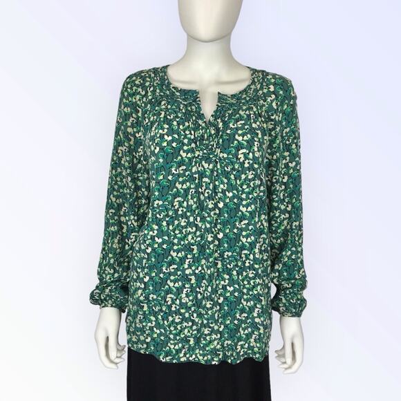 Boden Tops - Boden Floral Peasant Blouse Green & White Boho Long Sleeved  Size M/10